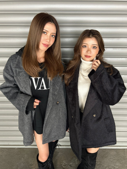 シャギーダブルミドル丈コート